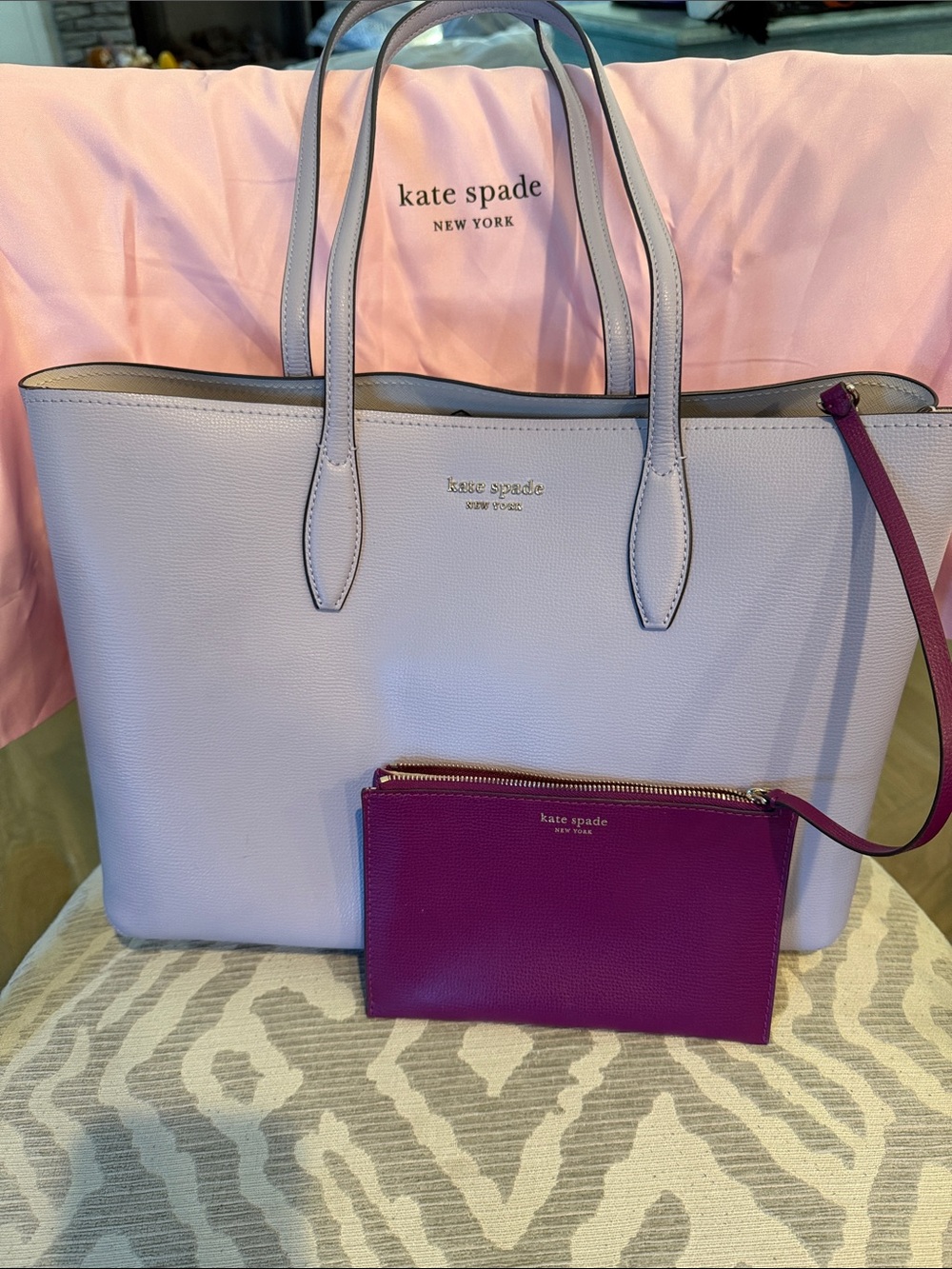 kate spade Lavender Tote with Magenta Wristlet